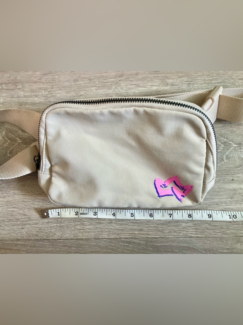 Beige Canvas Crossbody Fanny Pack Bag with Pink Accent - Picture 3 of 5